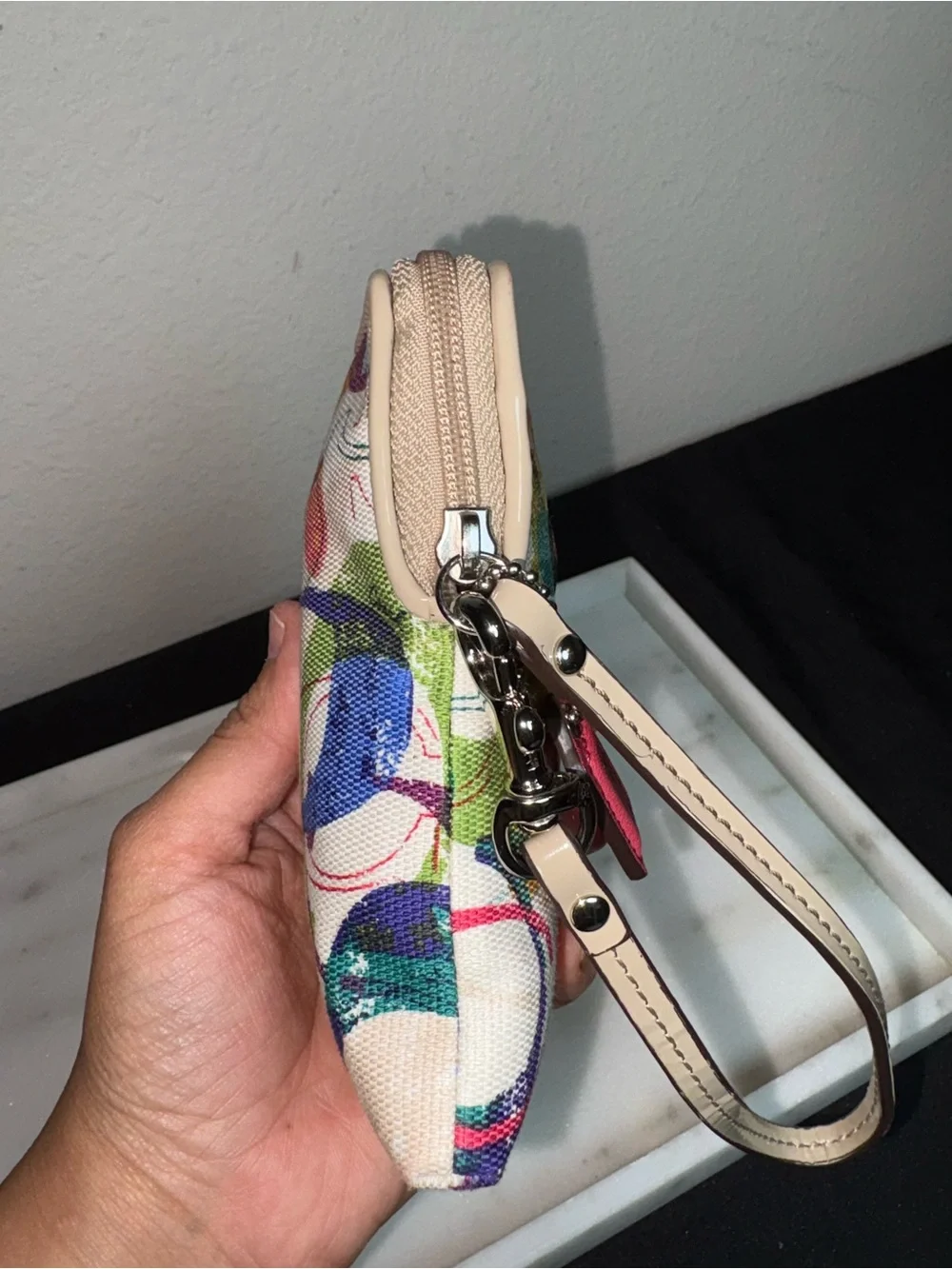COACH Poppy Graffiti Multicolor Signature Canvas Wristlet Phone Case Camera Bag